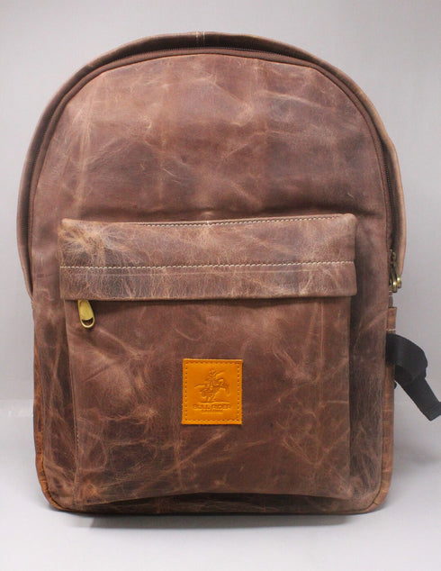 Rugged Rank Genuine Leather Tan Brown Backpack